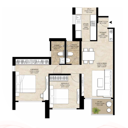 2 BHK Premium Floor Plan